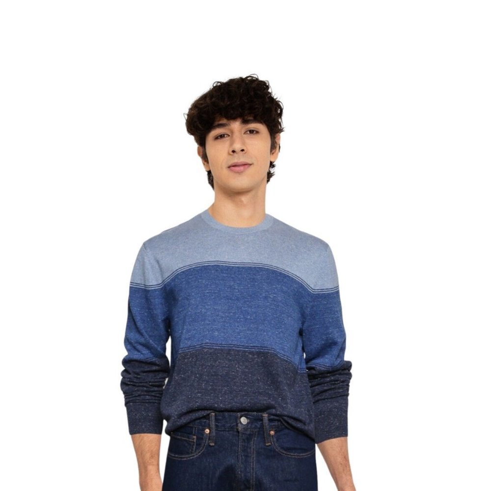 GAP Men's Dark Light Gray‎ Blue  Striped V-Neck Sweater Medium